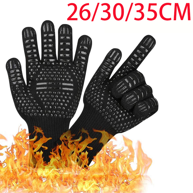 Heat Resistant Glove - バーベキュー手袋難燃性ノンスリップグリル防火手袋耐熱シリコーンオーブンミットキッチン手袋バーベキュー調理用